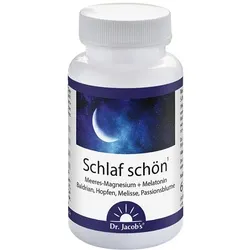 Dr. Jacob's Schlaf schön Melatonin Melisse Baldrian Hopfen - Arzneimittel zur Förderung des Schlafs mit 1 mg Melatonin pro Tablette. Enthält hochwertige Pflanzenextrakte für eine beruhigende Wirkung auf Nerven und Psyche.