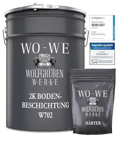 WO-WE 2K Garagenfarbe Bodenversiegelung W702, Seidenglänzend - Bodenbeschichtung für Garagen und Industrieböden, lösemittelfrei, UV-beständig und wasserbasiert, ideal für langlebigen Schutz in Innen- und Außenbereichen.