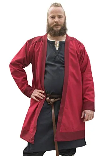 Battle-Merchant Klappenrock Bjorn Herren | Mittelalterlicher Wikinger-Mantel aus Baumwolle, Rot/Weinrot, Gr. XXL - Der Klappenrock Björn von Battle-Merchant ist ideal für Kostümpartys und Rollenspiele. Hergestellt aus hochwertiger Baumwolle, bietet er Komfort und ein authentisches Design für den perfekten Mittelalter-Look.