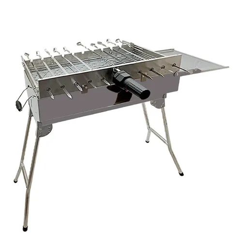 Olymp Handels GmbH Holzkohlegrill Mangal Set President Edelstahl mit Drehspießregler - Edelstahl Holzkohlegrill mit klappbaren Füßen und einem leistungsstarken Drehspießregler für bis zu 11 Spieße. Ideal für saftiges und zartes Grillen!