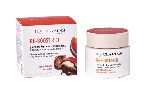 CLARINS myCLARINS Re-Boost Rich Hydra-Nourishing Cream 50 ml - Reichhaltige Gesichtscreme für trockene und empfindliche Haut. Mit Bio-Kokoswasser und Alpenrose-Extrakt für ein angenehmes Hautgefühl. Ideal für die tägliche Pflege am Morgen und Abend.
