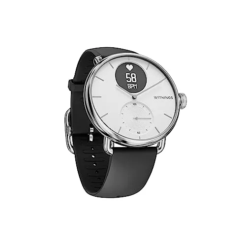 Withings ScanWatch 38mm - Hybrid-Smartwatch für Gesundheit - Smartwatch für Gesundheitsüberwachung, erkennt Vorhofflimmern und Schlafapnoe. Mit 30 Tagen Akkulaufzeit, EKG-Funktion und Schlaftracking – ideal für Fitness und Wohlbefinden.