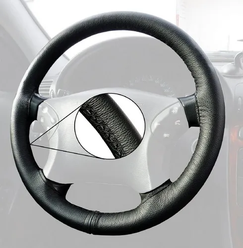 LECO Lenkradbezug Lenkradhülle Auto mit schwarzer Naht für viele VW, Ford, Seat, Mazda, Echtleder