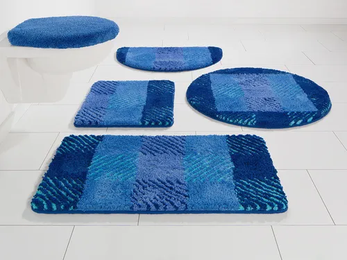 my home Badematte VENJA, Höhe 20 mm, rutschhemmend beschichtet, fußbodenheizungsgeeignet, schnell trocknend, strapazierfähig, Polyester, rechteckig, 3-tlg. Hänge-WC Set, mehrfarbig, kariert, Badteppich, auch als 3 teiliges Set erhältlich