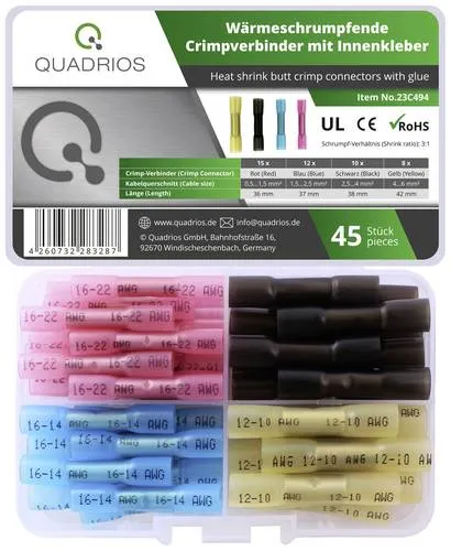 Quadrios Stoßverbinder 23C494 - 45 Stück, in Rot, Blau, Schwarz und Gelb, ideal für vielseitige elektrische Verbindungen