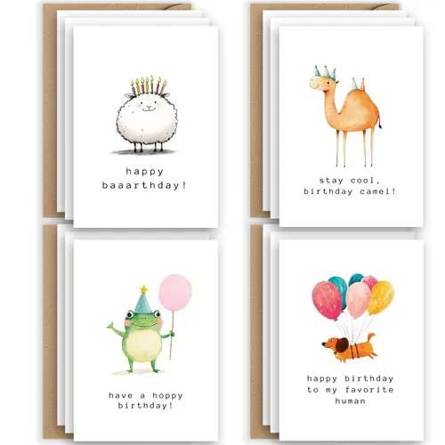 12x Geburtstagskarten Tiere mit Sprüchen Set "Birthday Buddies" mit Umschlägen