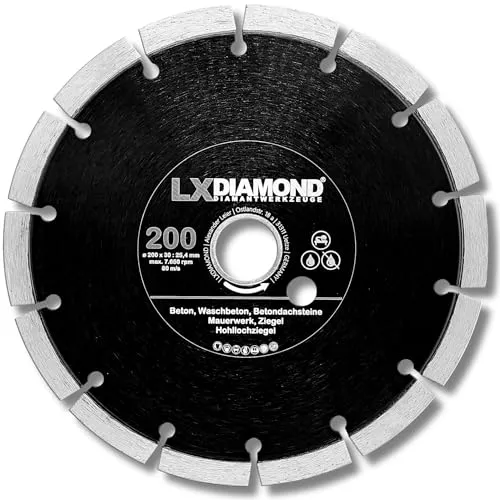 LXDIAMOND Diamant-Trennscheibe 200mm x 25,4mm - für Schneidetische, Brückensägen - Diamantscheibe zum Trennen von Stein, Beton, Ziegel, Mauerwerk - 200 mm Steinscheibe in Profi Qualität