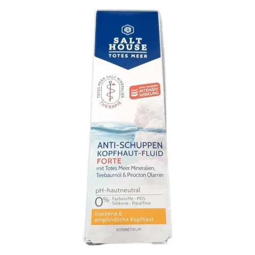Salt House Dead Sea Therapy Anti-Schuppen Fluid Forte 75 ml - Anti-Schuppen Haarwasser für Damen, 75 ml. Intensive Feuchtigkeit und Nährstoffe für gesund aussehendes Haar. Einfach anzuwenden, ohne Ausspülen, für bessere Kämmbarkeit und Glanz.