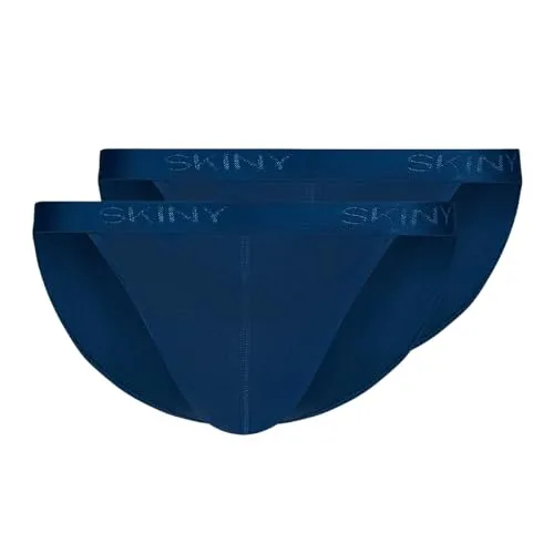 SKINY Herren Tanga-Slip 2er Pack - Cotton Retro, Blau S - Herrenunterhosen im praktischen Doppelpack, aus 100% Baumwolle in feinster Feinripp-Qualität für angenehmen Tragekomfort und Langlebigkeit.