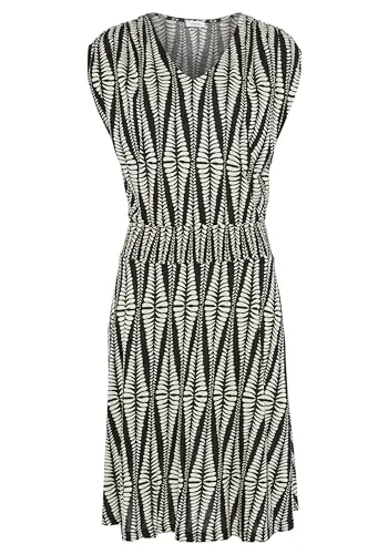 LASCANA Jerseykleid für Damen, Gr. 46, Schwarz-Sand bedruckt - Modisches Damenkleid aus 100% Viskose, figurumspielend mit breitem Smokbund. Ideal als Sommer- und Strandkleid, jeder Schnitt ein Unikat!