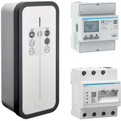 Hager XEV1K22T2SEMC Witty Solar Wallbox 22kW - Wallboxen mit Energiemanagement Controller flow und Netzzähler für effizientes Laden von E-Fahrzeugen und optimale Energienutzung.