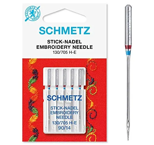Schmetz 130-705E-75 Stickmaschinen-Nadeln, Metal, Silber, 75/11 Größe, 5 Count