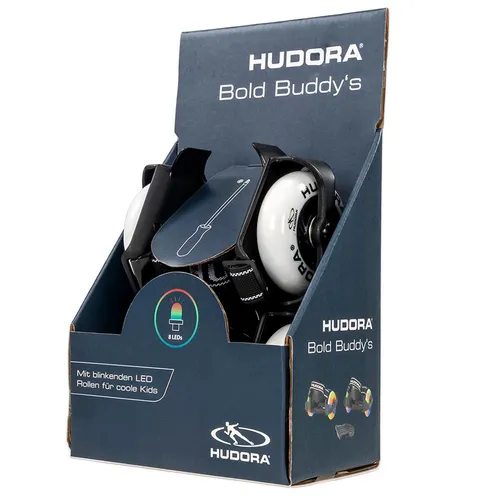 Hudora Fersen Roller Bold Buddy's mit LED - Verstellbare Fersenroller für Kinder in Schwarz, ideal für Spaß und Bewegung. Mit LED-Lichtern für zusätzliche Sicherheit und Sichtbarkeit beim Fahren.
