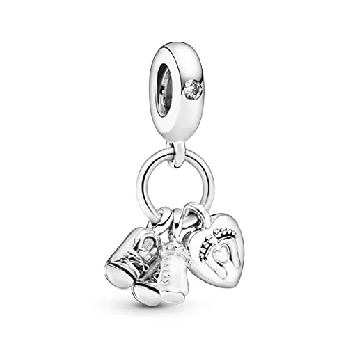 PANDORA Charm Anhänger "Mein kleines Baby" 798106CZ - Bead Charms für Damen, liebevoll gestalteter Anhänger aus Sterling-Silber mit Nuckelflasche, Babyschuhen und Herz, ideal zur Geburt oder für frisch gebackene Mamas.