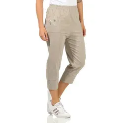Kurze Hosen Damen Sommerhosen Bermuda 7/8 Schlupfhose leichte Stoffhose angenehme Caprihose mit Taschen (48-50, Natur)
