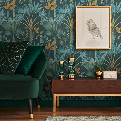 Floral Tapete in Petrol, Grün, Gelb & Beige - Architects Paper Arcade 391724 - Vliestapete mit modernem Pflanzenmuster, ideal für jeden Raum. Einfach zu verarbeiten, made in Germany und mit Premium-Qualität.