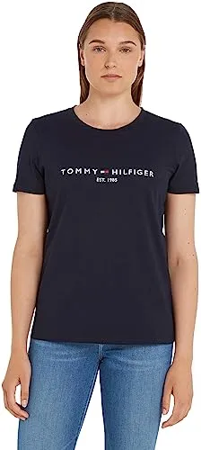 Tommy Hilfiger Damen T-Shirt Kurzarm Heritage - T-Shirts für Damen, aus 100% Bio-Baumwolle, angenehm und lässig für deinen Freizeit-Look, mit Tommy Hilfiger Logo für einen stylishen Akzent.