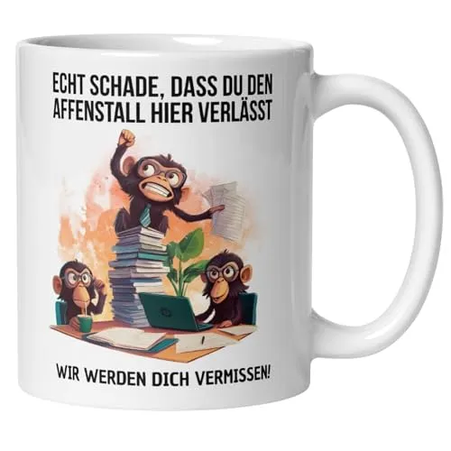 Abschiedsgeschenk Kollegin Kollege Tasse | Affen & Spruch - Affenstall Affenzirkus | Lustiges Geschenk zum Abschied Jobwechsel Büro | Geschenkidee Berufswechsel Arbeitsplatzwechsel Stellenwechsel