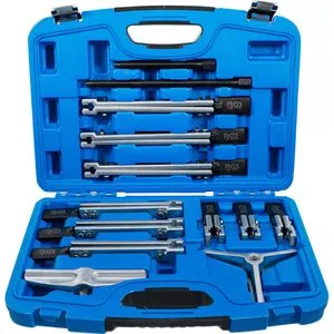 BGS-technic Lagerabzieher 7760, 13-teilig - Auto & Motorrad, vielseitiger Abzieher für Innen- und Außenlager mit variabler Spannweite von 20-135 mm und auswechselbaren, spezial gehärteten Abziehfüßen.
