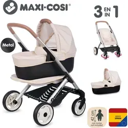Smoby Kombi-Puppenwagen Maxi-Cosi 3-in-1 - Puppenwagen in Beige, umbaubar zum Sportwagen, geeignet für Puppen bis 42 cm, ideal für Kinder ab 3 Jahren.