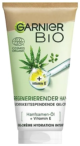 Garnier Bio Gel-Crème mit Hanfsamen-Öl und Vitamin E, 1 x 50ml - Tagespflege mit Bio-Formulierung, spendet intensive Feuchtigkeit und pflegt die Haut dank Hanfsamen-Öl und Vitamin E.