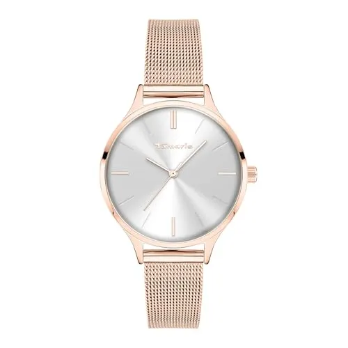 Tamaris Damenuhr - Elegante Armbanduhr mit schmalem Roségold-Meshband - Die stilvolle Tamaris Damenuhr kombiniert klassisches Design mit modernem Flair. Robust mit kratzunempfindlichem Glas und geprüft wasserdicht bis 3 bar. Ideal für jeden Anlass, mit praktischem Echtlederband und zuverlässigem Quarzwerk.