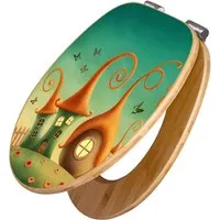 Banjado WC Sitz Bambus Holz mit Absenkautomatik – Motiv Zwergenhausen - Der banjado Toilettensitz aus Bambus vereint stilvolles Design und Funktionalität. Mit stabiler Holzqualität und praktischer Soft-Close-Funktion ist er ideal für alle gängigen Toilettenschüsseln.