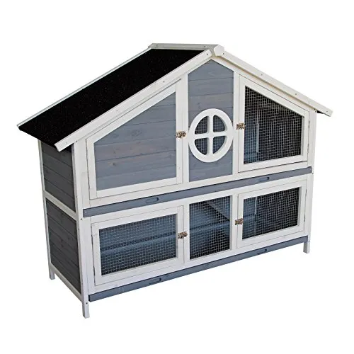 Wiltec Kaninchenstall graublau weiß 1160 x 450 x 1080 mm, Hasenvilla als Ergänzung für Freilauf, Kaninchenkäfig Hasenkäfig mit 4 Türen