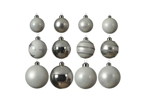 MARELIDA Weihnachtsbaumkugel 12er Set - Silber & Weiß - Weihnachtskugeln aus Glas in 3 Größen, glänzend, matt und glitzernd. Ideal für festliche Dekorationen am Baum, Fenster oder in Adventsgestecken. Bringen Sie mit diesem 12er Set festliche Stimmung in Ihr Zuhause!