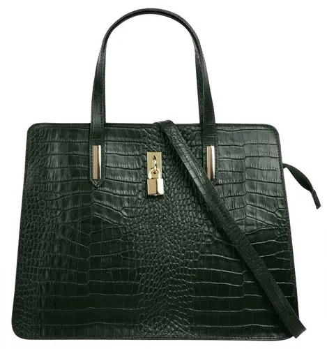 Henkeltasche CLUTY, Damen, Dunkelgrün mit Reptilienprägung - Elegante Handtasche aus echtem Leder in Kroko-Optik, ideal für Abendessen oder Büro. Mit 2-geteiltem Hauptfach und abnehmbarem Schultergurt, Made in Italy.