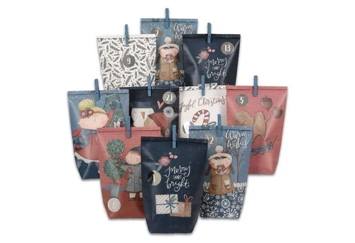 PAPIERDRACHEN befüllbarer Adventskalender Adventskalender mit bedruckten Tüten, Adventskalender zum selber befüllen