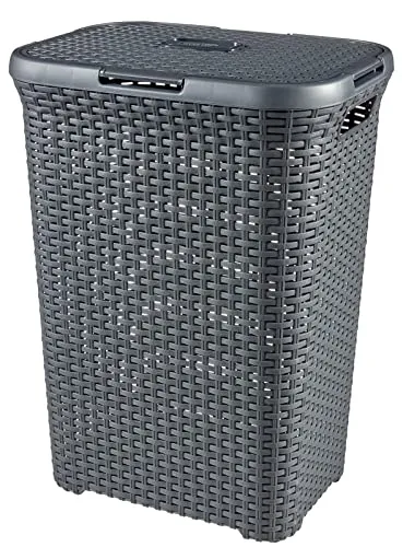 Curver Style Wäschekorb 60 l - Quadratischer Wäschekorb im Rattan-Look, ideal für stilvolle Aufbewahrung und Platzersparnis in jedem Raum.