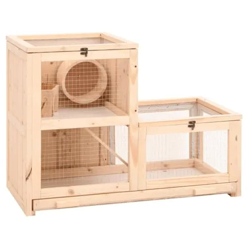 vidaXL Hamsterkäfig 81x40x60 cm aus Massivholz - Kleintiergehege & Käfige für draußen, robuster Käfig aus Tannen-Massivholz mit 2 Etagen, ideal für Hamster und ähnliche Kleintiere, bietet Platz zum Spielen und einfache Reinigung.