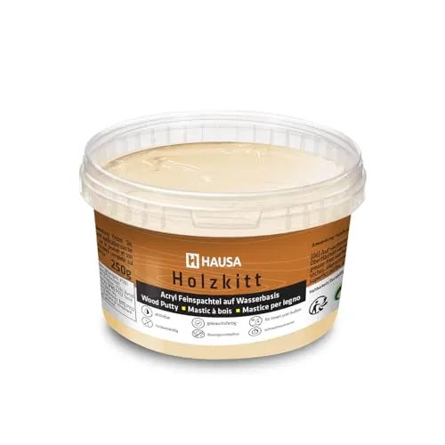 HAUSA Holzkitt 250 g Eiche Mittel Holzspachtelmasse, Kitt für Holz, Holzspachtel/Füllmasse zum Reparieren von Holzschäden gebrauchsfertig ausgezeichnete Füllkraft schnelltrocknend rissbeständig