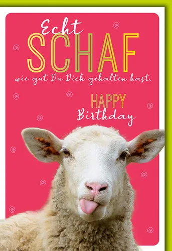 Geburtstag - Karte mit Umschlag - Schaf streckt Zunge raus