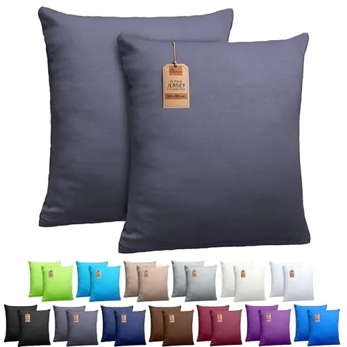 NatureMark 2er Set Jersey Kissenbezüge – Elastisch, weich, atmungsaktiv und hautfreundlich – Waschbare Kissenhülle - 80x80 – Anthrazit Grau