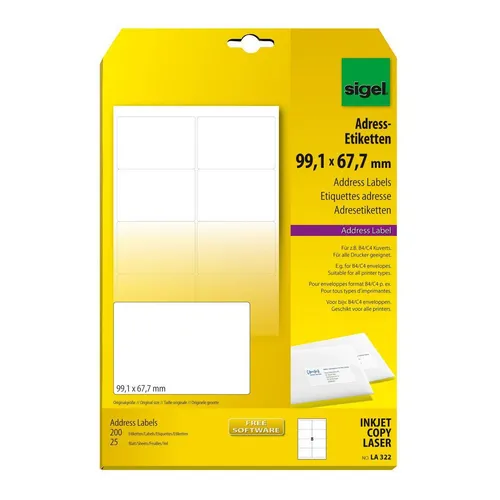 SIGEL 200 Adressetiketten LA322 weiß 99,1 x 67,7 mm