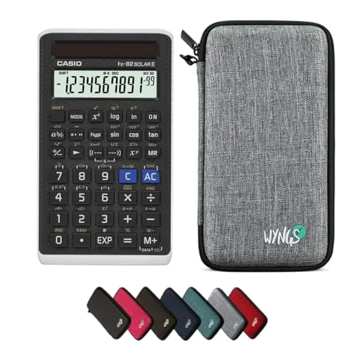 Casio fx-82 Solar II inkl. WYNGS Schutztasche Hellgrau - Wissenschaftlicher Taschenrechner - Basic Paket