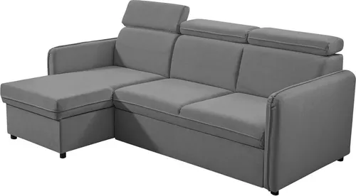MIRJAN24 Ecksofa Barcelo Mini mit Bettkasten und Schlaffunktion - Grau - Komfortables Ecksofa Barcelo Mini mit verstellbaren Kopfstützen und praktischem Bettkasten. Maße: 220x140x84-96 cm, ideal für entspannte Abende und als Schlafgelegenheit. Lieferumfang: Ecksofa zur einfachen Montage.