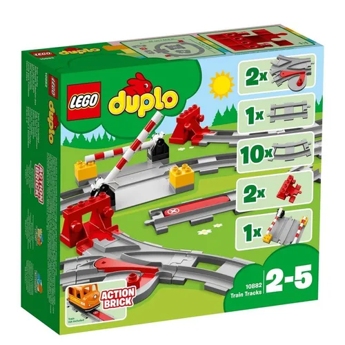 LEGO DUPLO Eisenbahn Schienen 10882 - Zugschienen-Bauset mit rotem Signalstein, ideal für Kinder ab 2 Jahren und erweiterbar mit Dampfeisenbahn und Güterzug