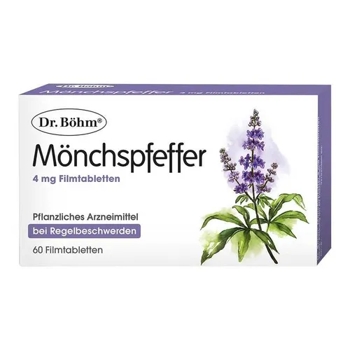 Dr. Böhm Mönchspfeffer 4 mg Filmtabletten - Pflanzliches Produkt zur Unterstützung bei Regelbeschwerden. Praktische Filmtabletten für eine einfache tägliche Einnahme.