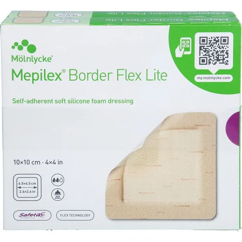 Mepilex Border Flex Lite Schaumverband 10x10 cm - 5 Stück - Arzneimittel, flexibler Schaumverband mit hoher Saugfähigkeit für eine optimale Wundheilung und Hautschutz.