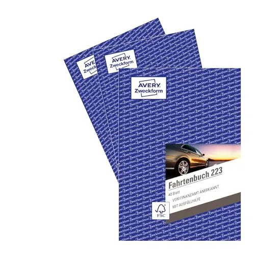 Avery-Zweckform 223-3 DIN A5 Fahrtenbuch 3er Pack - Fahrtenbücher für Dienstfahrten, steuerlich anerkannt und ideal für Dienstwagen-Nutzer zur Einsparung von Steuern durch präzise km-Nachweise.