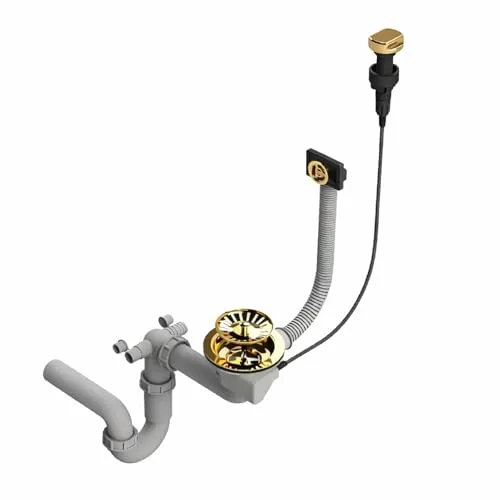 QLS Automatischer Einbecken-Siphon, 3 1/2 Zoll Edelstahl PVC - Praktischer Einbecken-Siphon mit automatischer Ablaufsteuerung. Platzsparendes Design und hochwertige Materialien sorgen für einfache Handhabung und hygienische Lösungen in Ihrer Küche. Ideal für Geschirrspüler und Waschmaschine.