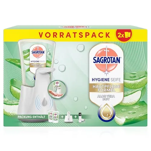 Sagrotan berührungsloser Seifenspender 250 ml Wand weiß - Innovativer Wand-Seifenspender mit Bewegungssensor für hygienische Händewaschlösungen. Ideal für den täglichen Einsatz mit feuchtigkeitsspendenden Inhaltsstoffen. Perfekt für ein sauberes Zuhause.
