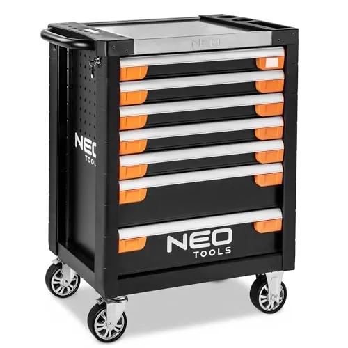 NEO Werkzeugwagen Premium 7 Schubladen - Sonstige Handwerkzeuge – 7 Schubladen für organisierte Aufbewahrung, Zentralverriegelung für Sicherheit und voll ausziehbare Schubladen für einfachen Zugriff.