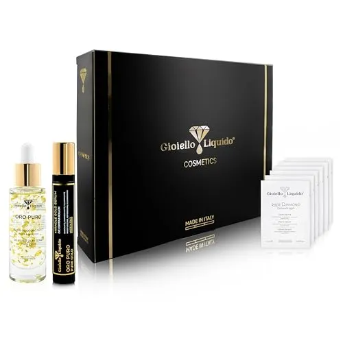 Energizing Box – 1 Gesichtsöl mit Gold 24 Karat und 7 ätherischen Ölen 30 ml + 1 Roll-on Augenkontur mit Kaffee, 15 ml – Gratis Proben-Set – Jahrestag, Geburtstag, Abschlussfeier