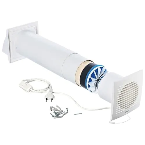 LIRAST 100mm Dezentrale Lüftungsanlage mit Wärmerückgewinnung - Effiziente dezentrale Lüftungsanlage mit 106 mm Durchmesser und keramischem Wärmetauscher. Ideal für einfache Installation und optimale Luftqualität in Wohnräumen. Hohe Rekuperationseffizienz von bis zu 85 % für Energieeinsparungen.