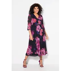Ulla Popken Abendkleid Mesh-Maxikleid mit Blütenmuster - Gemusterte Kleider, elegantes Maxikleid mit fließendem Rock und transparentem Mesh, ideal für festliche Anlässe und besondere Momente.