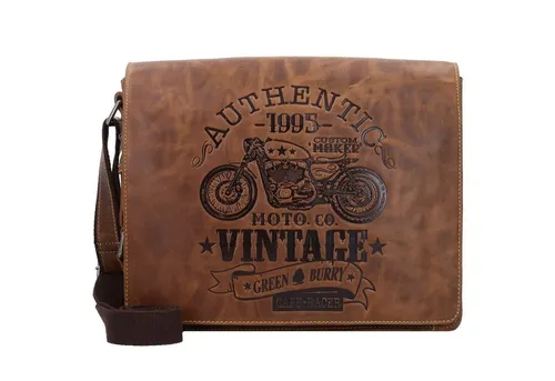 Greenburry Umhängetasche Cafe Racer - Messenger Bag in Braun - Aktentasche aus naturbelassenem Rindleder im Used-Look, ideal für den modernen Stadtmenschen mit praktischem Laptopfach und stilvoller Cafe-Racer-Prägung.